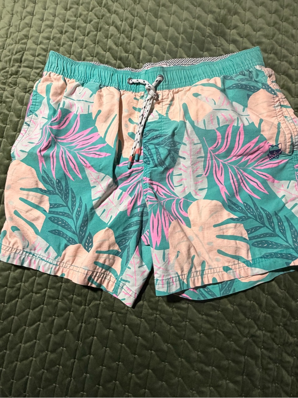 Party Pants tropical print turquoise swim trunks size large
